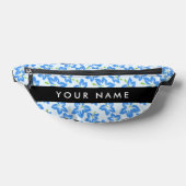 ブルーハイビスカス、ブルーフラワーズ、お名前 ファニーパック (レイダウン)