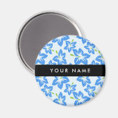ブルーハイビスカス、ブルーフラワーズ、お名前 マグネット (正面/裏面)