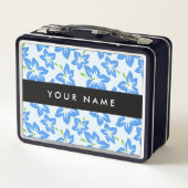 ブルーハイビスカス、ブルーフラワーズ、お名前 メタルランチボックス (裏面)