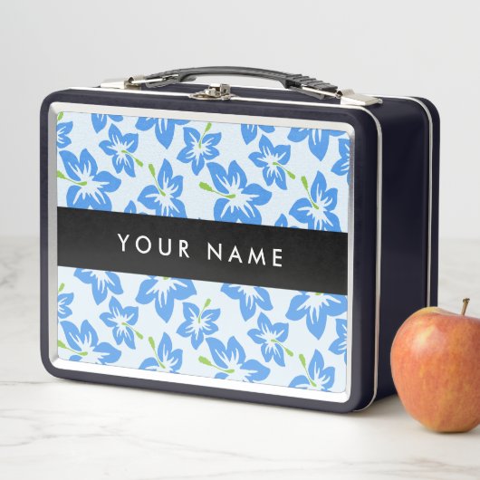ブルーハイビスカス、ブルーフラワーズ、お名前 メタルランチボックス (インサイチュ)