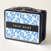 ブルーハイビスカス、ブルーフラワーズ、お名前 メタルランチボックス (正面)