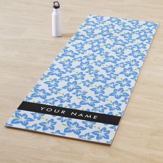ブルーハイビスカス、ブルーフラワーズ、お名前 ヨガマット (インサイチュ)