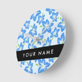 ブルーハイビスカス、ブルーフラワーズ、お名前 ラウンド壁時計 (傾斜)