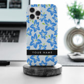 ブルーハイビスカス、ブルーフラワーズ、お名前 iPhoneケース
