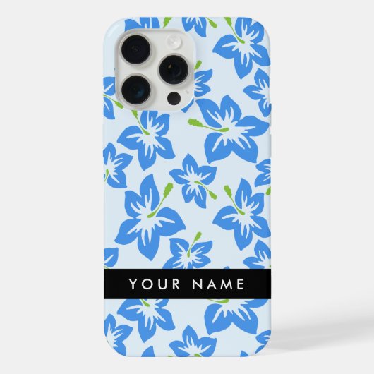 ブルーハイビスカス、ブルーフラワーズ、お名前 iPhoneケース (裏面)