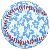 ブルーハイビスカス、ブルーフラワー、花のパターン ソフトボール (正面左)