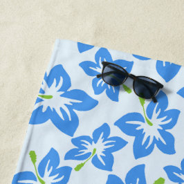 ブルーハイビスカス、ブルーフラワー、花のパターン ビーチタオル