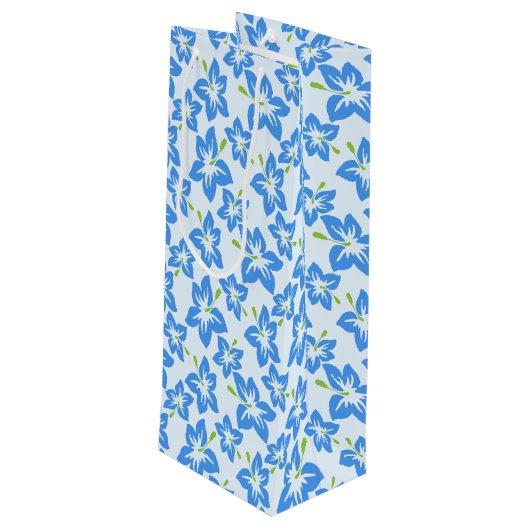 ブルーハイビスカス、ブルーフラワー、花のパターン ワインギフトバッグ (裏面アングル)