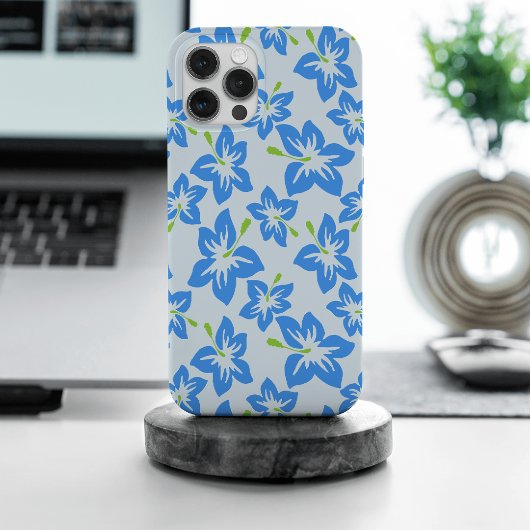 ブルーハイビスカス、ブルーフラワー、花のパターン iPhoneケース