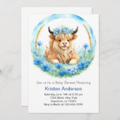 ブルーハイランドカウアドベンチャーボーイ赤ちゃんシャワー 招待状 (正面/裏面)