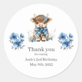 ブルーハイランド牛の誕生日パーティーありがとうステッカー ラウンドシール