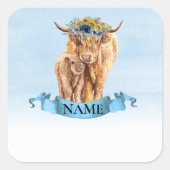 ブルーハイランド牛ふくらはぎ赤ちゃんシャワー名タグ スクエアシール (正面)