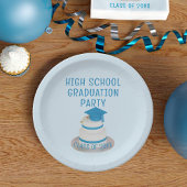 ブルーハイ淡い色のスクール卒業パーティーのクラス ペーパープレート