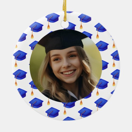 ブルーハイ王室のスクール卒業写真クリスマス セラミックオーナメント (裏面)