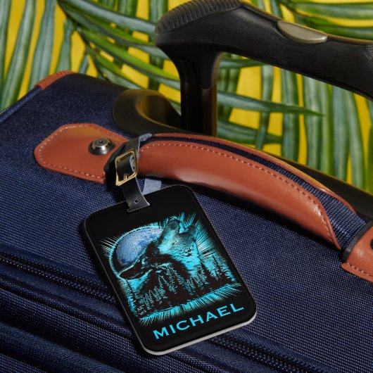 ブルーハウリングウルフクールムーンフォレパーソナライズされたスト ラゲッジタグ (正面インサイチュ1)