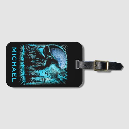 ブルーハウリングウルフクールムーンフォレパーソナライズされたスト ラゲッジタグ (正面横)