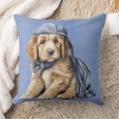 ブルーハット付き愛らしいゴールデンレトリバーパピー クッション (ブランケット)