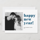 ブルーハッピーニューイヤー2025はっきりしたタイポグラフィ写真 シーズンカード (正面)