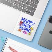 ブルーハッピーニューイヤー シール (ノートパソコンとiPhone)