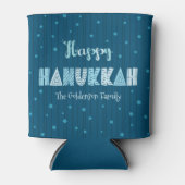 ブルーハッピーハヌカータイポグラフィスターオブデイヴィッドネーム 缶クーラー (正面)