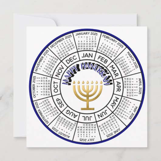 ブルーハッピーハヌカー金ゴールド(ユダヤ教)メノラーカレンダーカード シーズンカード (正面)