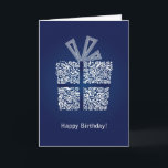 ブルーハッピーバースデーはギフトボックス付きの少年カードをメンズ カード<br><div class="desc">ダークブルーのハッピーバースデーカードと白いギフトボックス。ギフトボックスは、小さな手描きデザイン要素で構成される。</div>