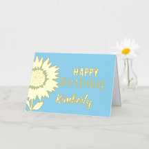 ブルーハッピーバースデーひまわり名前をカスタムする金ゴールド