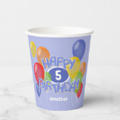 ブルーハッピーバースデー切り出しクッキーwバルーン 紙コップ (正面)