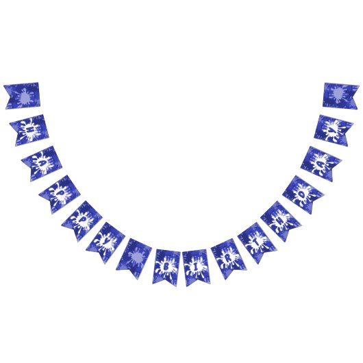 ブルーハッピーバースデー絵画(ばちゃばちゃ)跳ねる バンティングフラッグ (全)