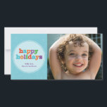 ブルーハッピーホリデイズ シーズンカード<br><div class="desc">今年の休暇お気に入りのシーズンは、このカラフルユニバーサルメッセージであなたの写真を展示する。</div>