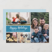 ブルーハッピーホリデーズファミリーフォトクリスマス シーズンカード (正面/裏面)