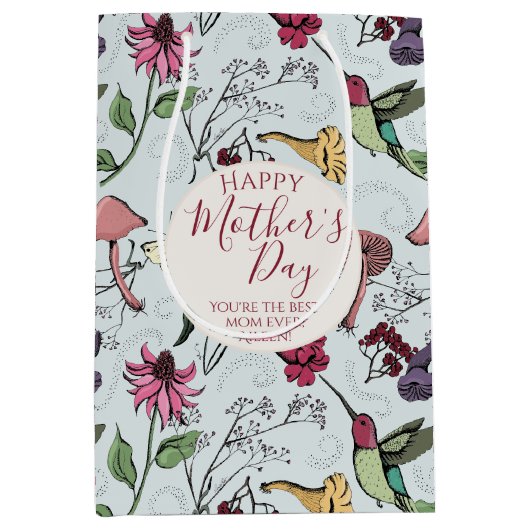 ブルーハッピーマザーズかわいらしデイハミングバードガーデン ミディアムペーパーバッグ (正面)