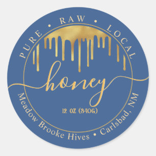 ブルーハニーラベル黄金のドリップと装飾フォント ラウンドシール