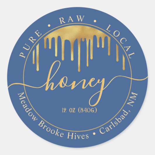 ブルーハニーラベル黄金のドリップと装飾フォント ラウンドシール (正面)