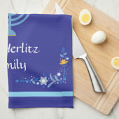 ブルーハヌカーカスタマイズ（ユダヤ教）メノラー名 キッチンタオル (四つ折り)