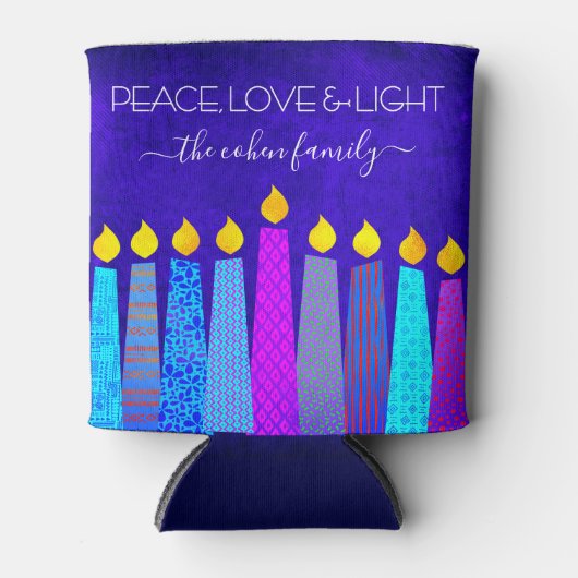 ブルーハヌカー(ユダヤ教)メノラーキャンドルピースラブライトネーム 缶クーラー (正面)