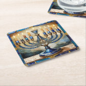 ブルーハヌカー（ユダヤ教）メノラー スクエアペーパーコースター (アングル)