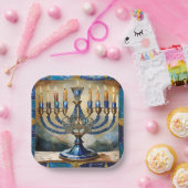 ブルーハヌカー(ユダヤ教)メノラー ペーパープレート (パーティー)