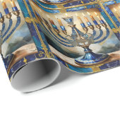 ブルーハヌカー（ユダヤ教）メノラー ラッピングペーパー (ロールコーナー)