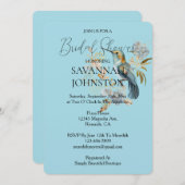 ブルーハミングバードアジサイ花ブライダルシャワー 招待状 (正面/裏面)