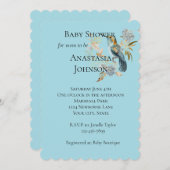 ブルーハミングバードアジサイ花ベビーシャワー 招待状 (正面/裏面)