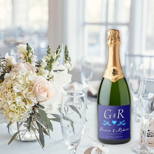 ブルーハミングバードボホメキシ結婚カン スパークリングワインラベル