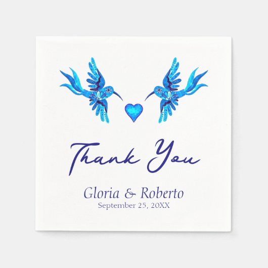 ブルーハミングバードボホメキシ結婚コペーパーナプキン スタンダードカクテルナプキン (正面)