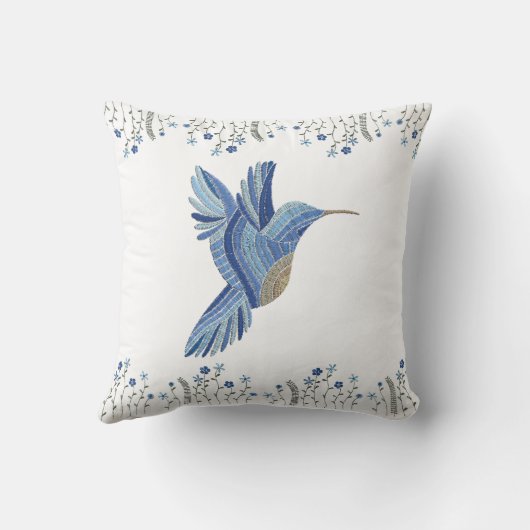 「ブルーハミングバード刺繍入りの引っ越し祝いパーティープレゼント クッション (裏面)