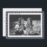 ブルーハモダンヌカー写真の世紀中頃の模様 シーズンカード<br><div class="desc">トレンディーモダン、シンプルレトロ中世紀の線はハモダンヌカーに青と白のパターンを付けパーソナライズされたて、あなたの名前と写真。</div>