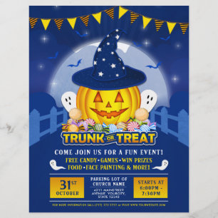 ブルーハロウィントランクまたはトリートカワイカボチャイベント チラシ