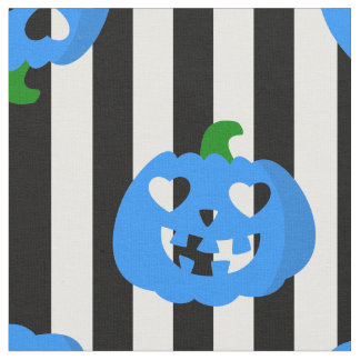 ブルーハロウィンハートカボチャストライプ ファブリック