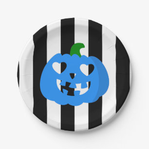 ブルーハロウィンハートカボチャストライプ ペーパープレート