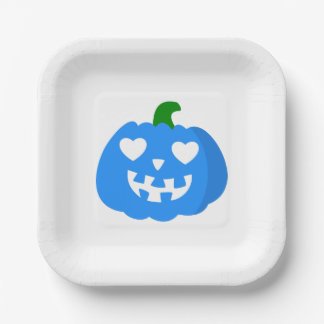 ブルーハロウィンハート型パンプキンランタン ペーパープレート