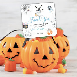 ブルーハロウィンベイビーシャワーのおばけとかぼちゃのキャンディ スクエアシール